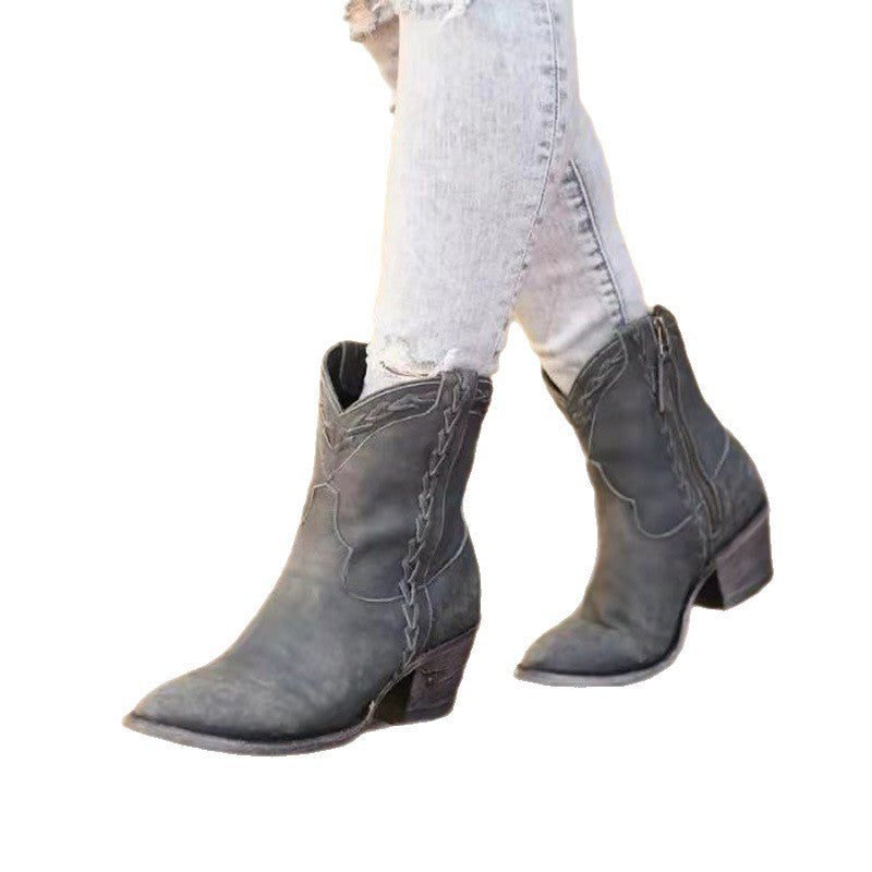 Damen Cowboy-Stiefel mit auffälliger Flecht-Optik Fudus