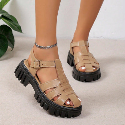 Damen Plateau Sandalen Profilsohle Modisches Riemendesign