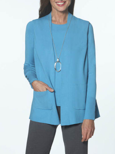 Damen Strickjacke mit hohem Kragen und praktischen Taschen Fudus