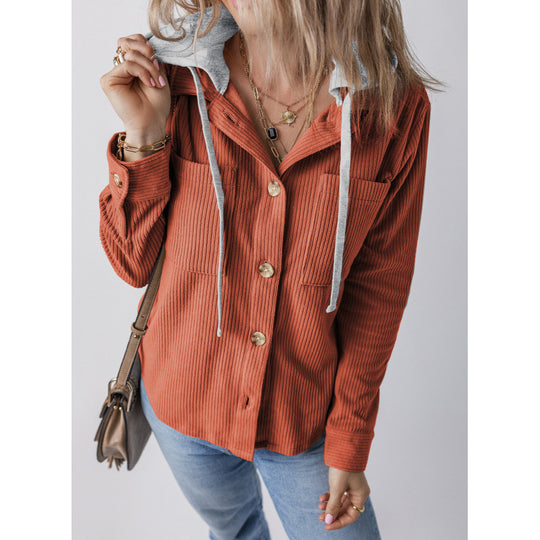 Damen lässige Hemdjacket mit Kapuze und seitlichen Taschen Fudus