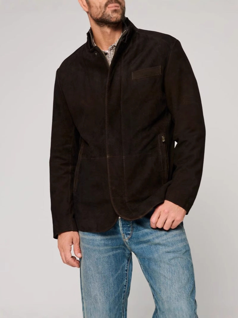 Herren Wildlederjacke mit modernem Stehkragen Fudus