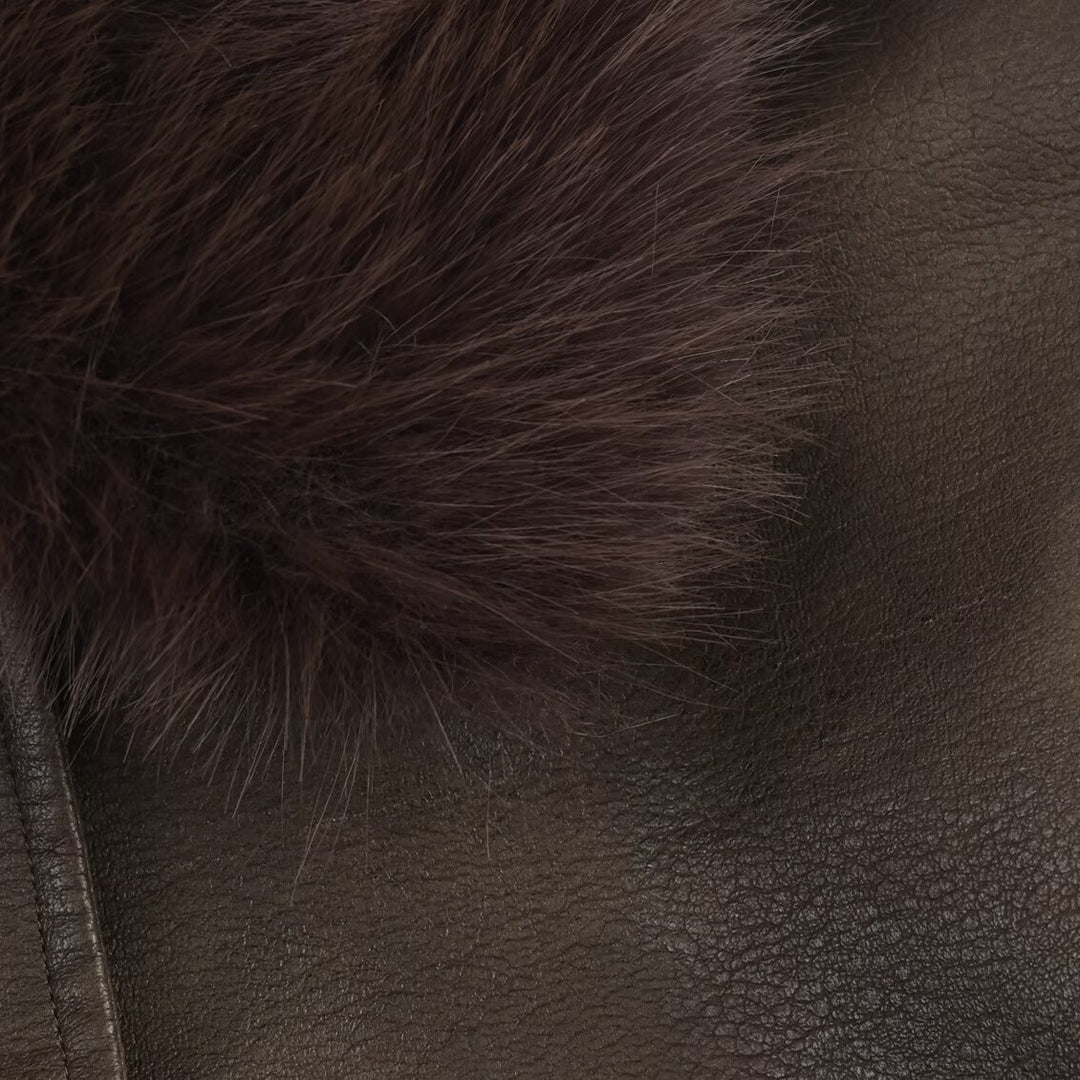 Damen Kunstlederjacke mit abnehmbarer Kunstfellkragen und praktischen Taschen Fudus