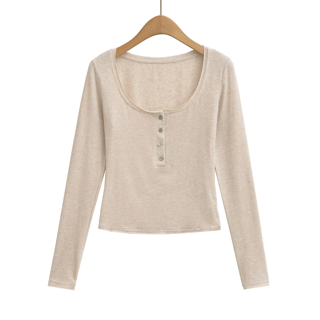 Damen Langarmshirt mit Knopfleiste und weichem Baumwollmix Fudus