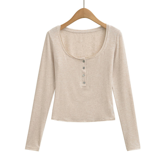 Damen Langarmshirt mit Knopfleiste und weichem Baumwollmix Fudus