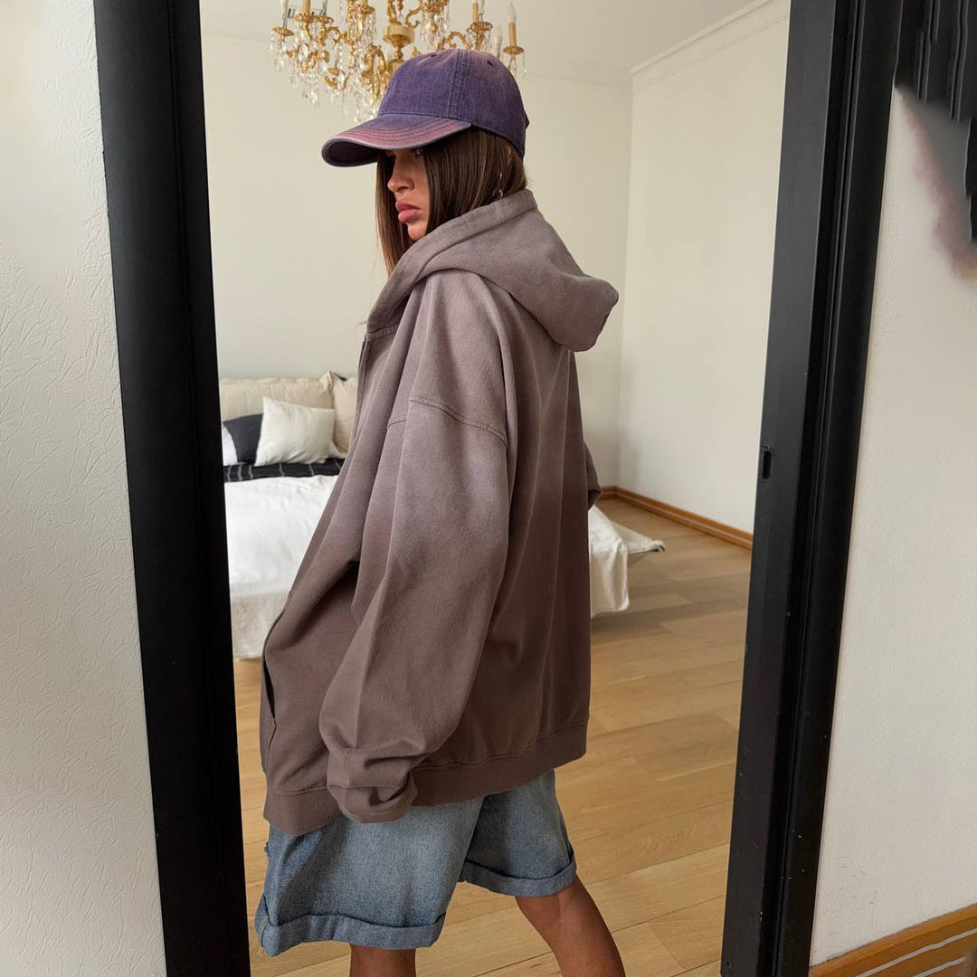 Damen lässige Oversized-Jacke mit hohem Kragen und praktischen Taschen Fudus