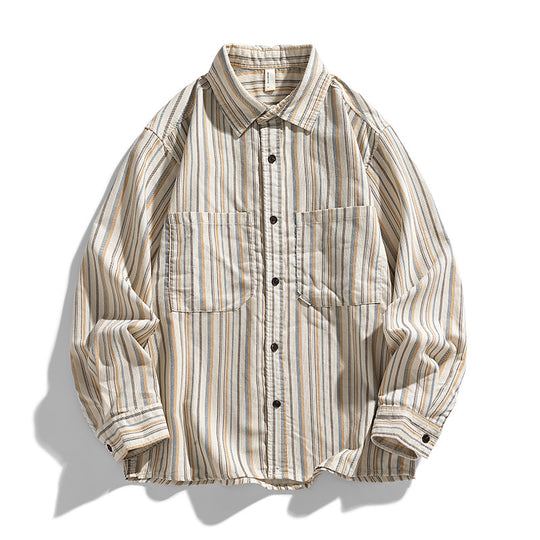 Damen Langarm-Hemd mit dekorativem Streifenmuster Fudus