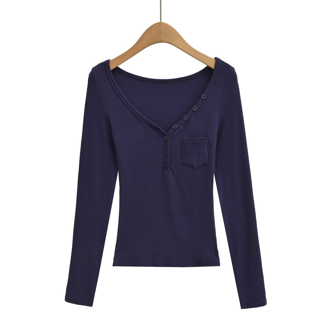 Damen langärmeliges Henley-Shirt Fudus