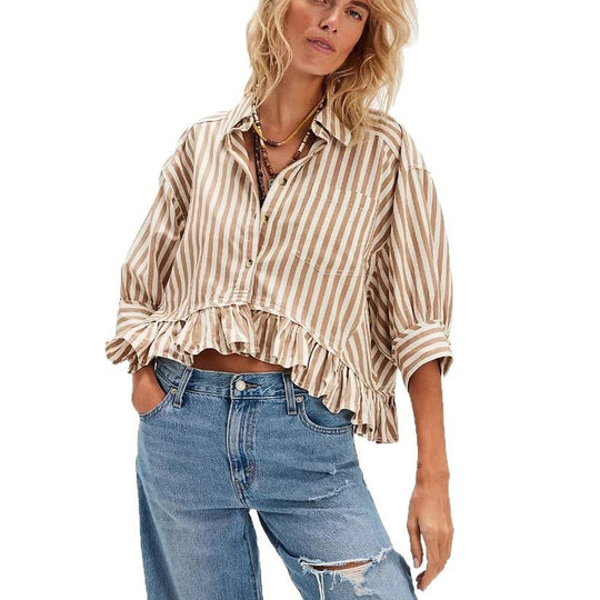 Damen lässige Bluse mit Rüschensaum Fudus