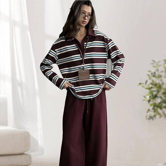 Damen langärmliges Poloshirt mit modernen Streifen Fudus