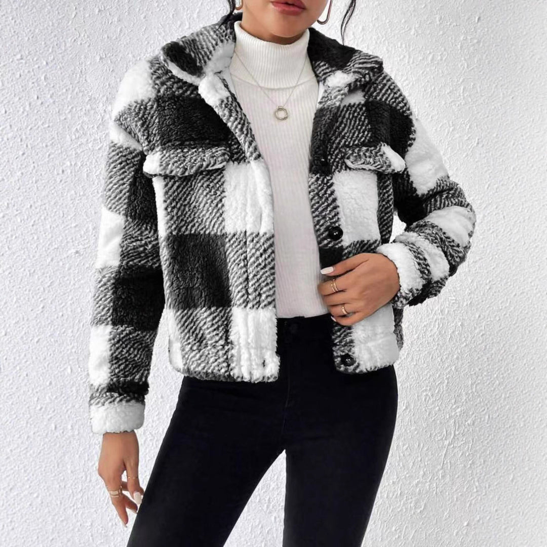 Damen Kurze Fleecejacke im Karomuster Fudus