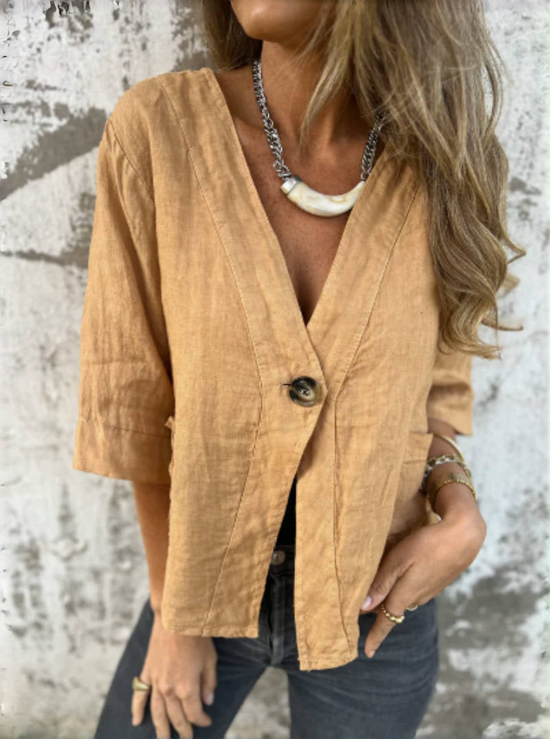 Damen Leichtes Leinenblazer mit kurzer Arm Fudus