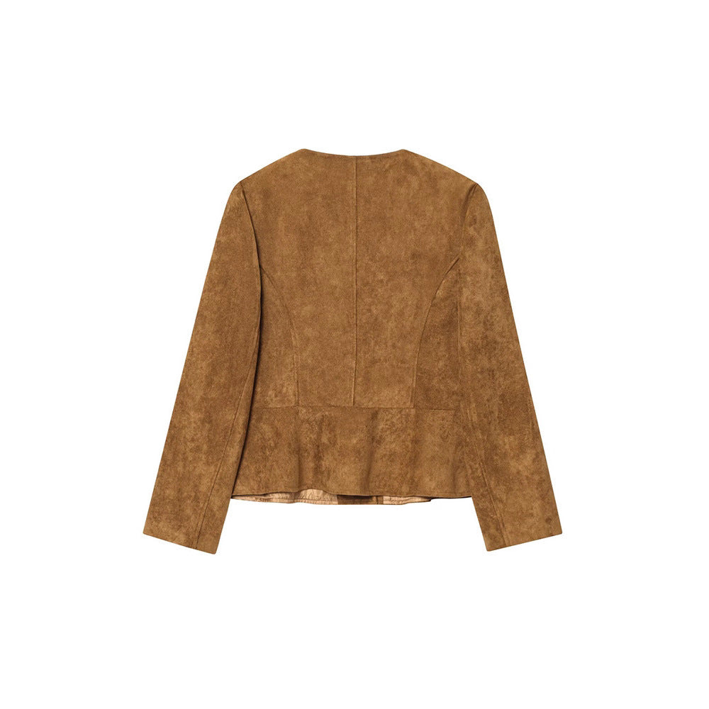 Damen Kunstlederjacke mit elegantem Stehkragen und praktischen Knopfdetails Fudus