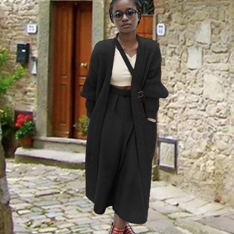 Damen Grobstrick-Longcardigan mit lässiger Passform und seitlichen Taschen Fudus