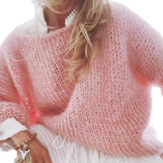 Damen Grobstrickpullover mit weiten Ärmel Fudus