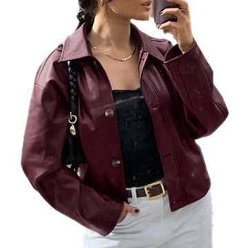 Damen Kunstlederjacke im modischen Oversized-Schnitt Fudus