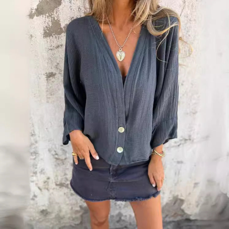 Damen lässige Bluse mit knopflosem Design Fudus