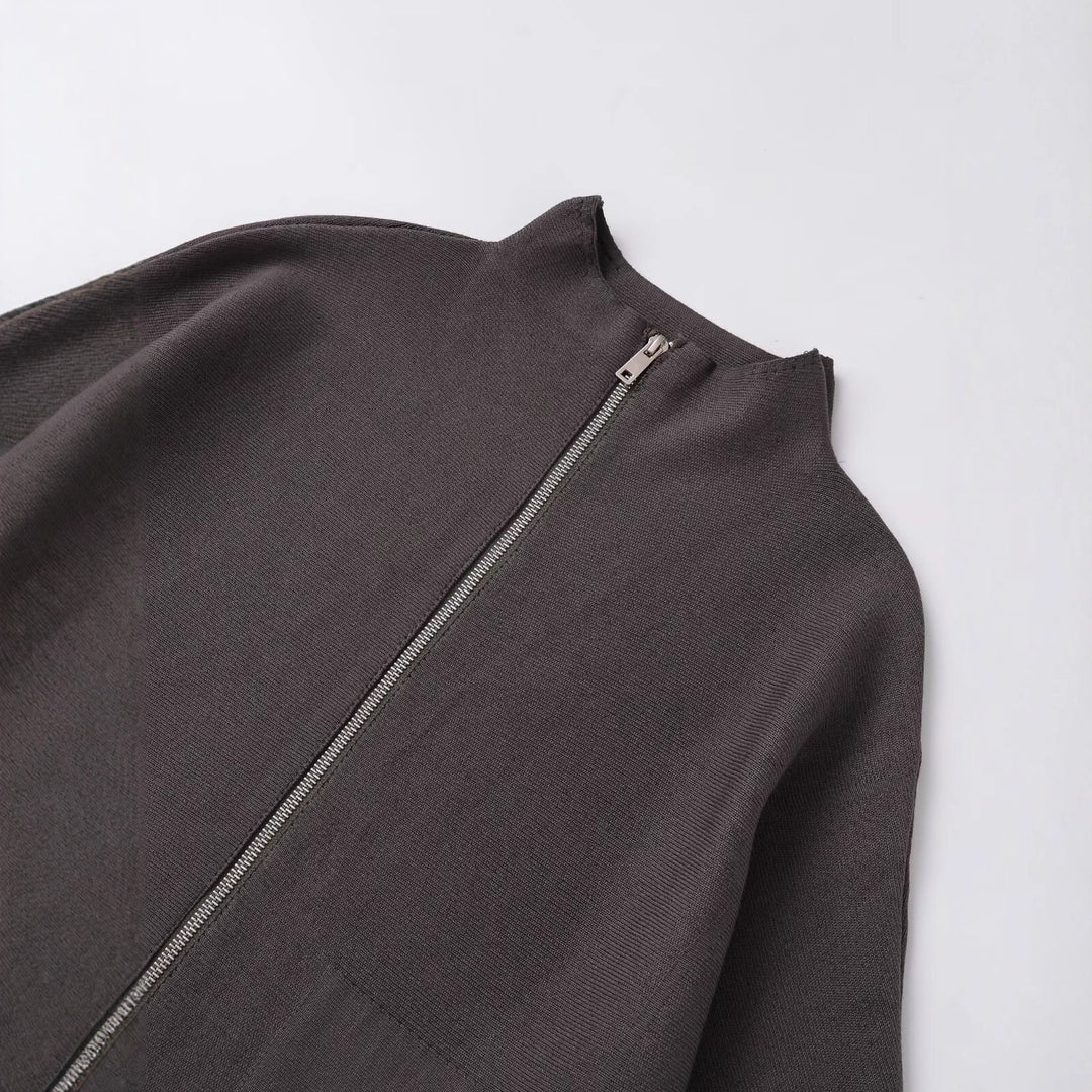 Damen lässige Strickjacke mit asymmetrischem Schnitt und Reißverschluss Fudus