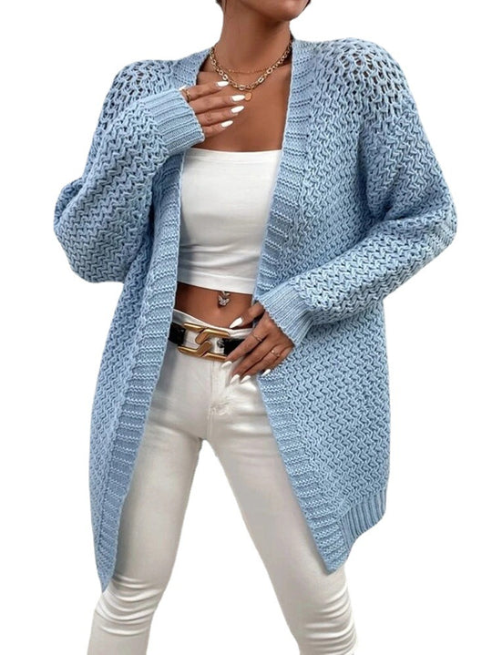 Damen Grobstrickjacke mit modernem Häkelmuster und lässigem Schnitt Fudus