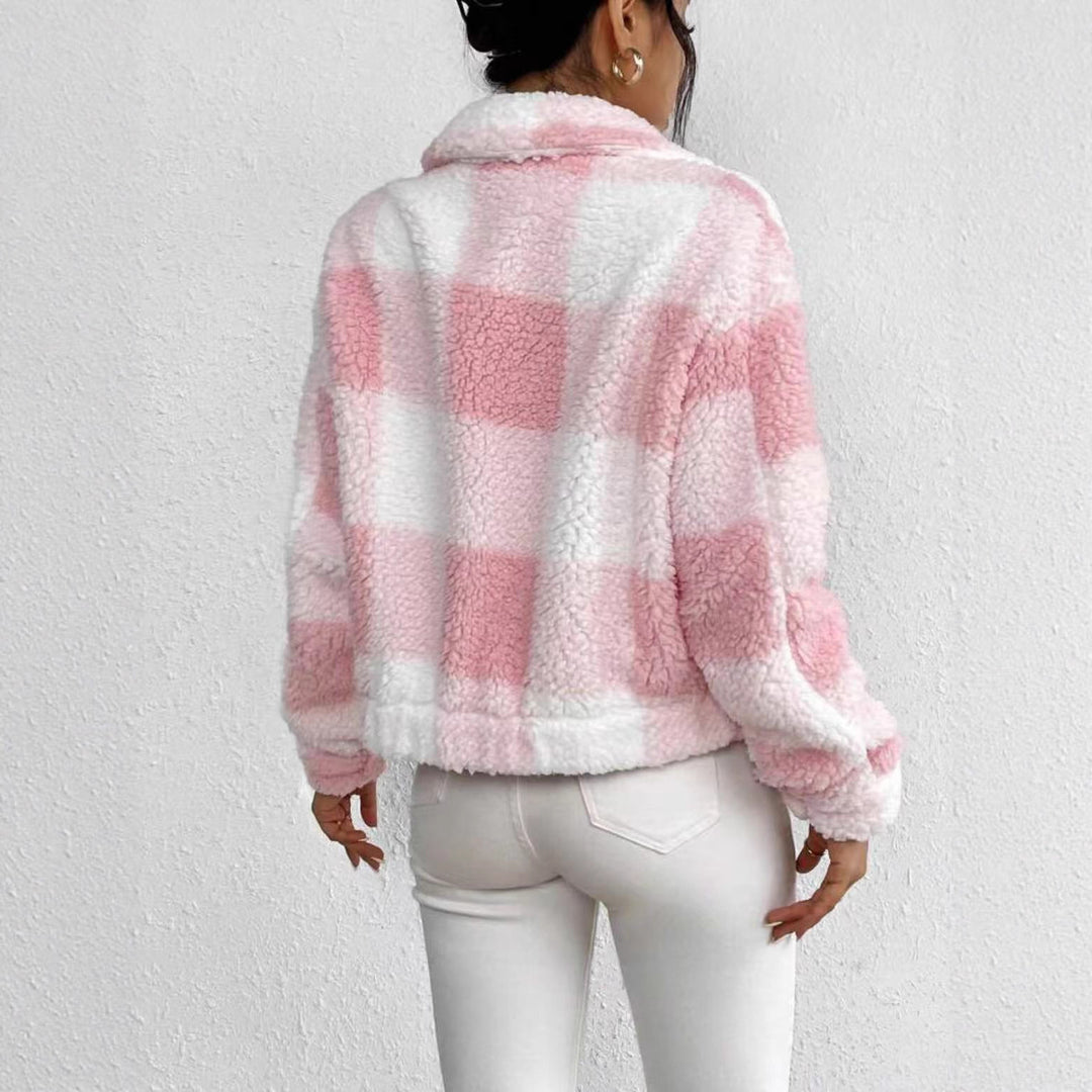 Damen Kurze Fleecejacke im Karomuster Fudus