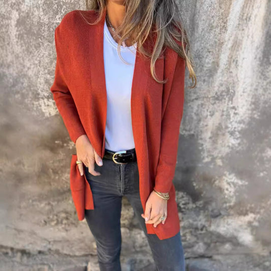 Damen Langstrickjacke mit praktischen Taschen und elegantem V-Ausschnitt Fudus