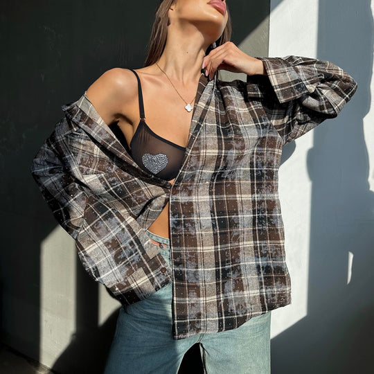 Damen Karierte Overshirt Fudus