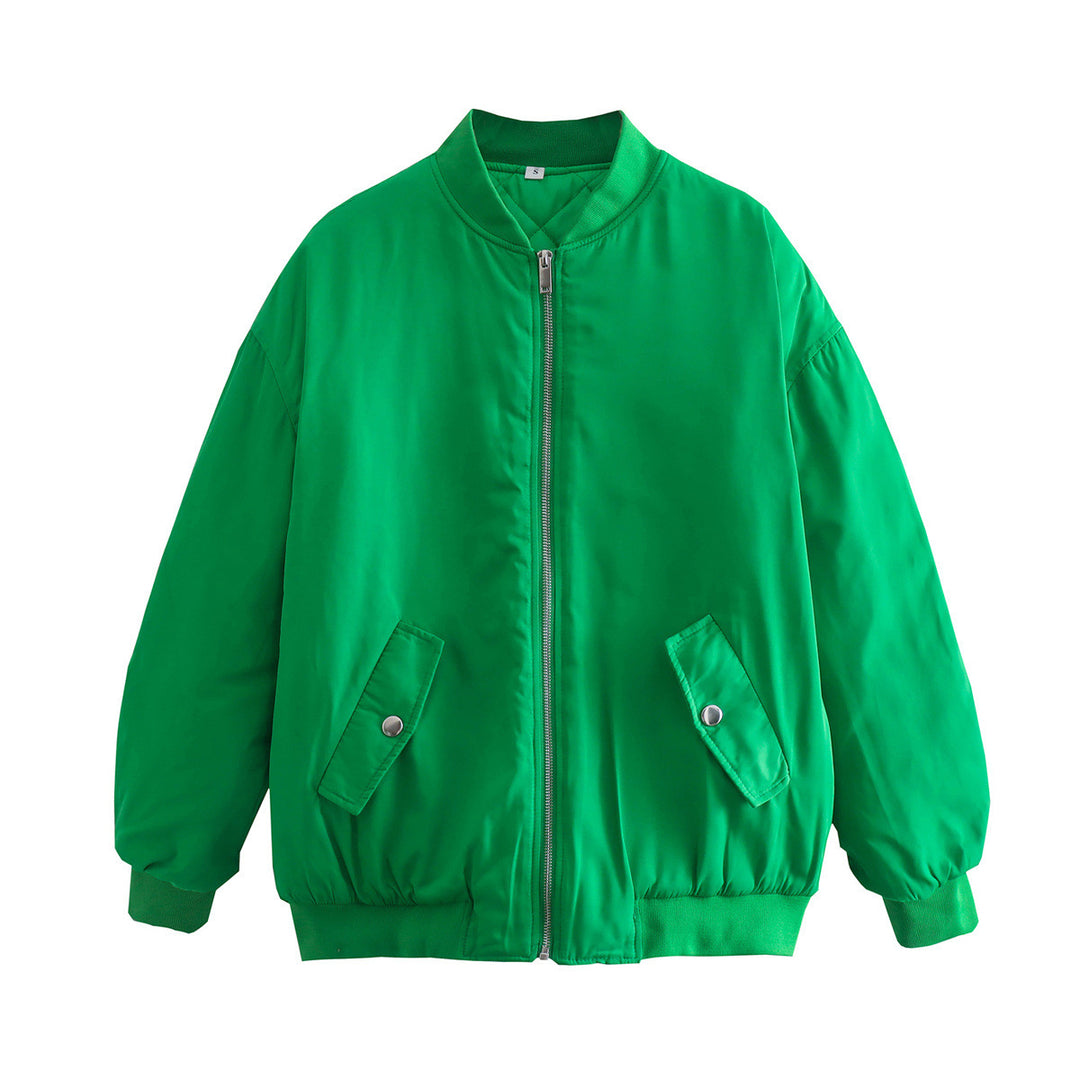 Damen lässige Bomberjacke mit elastischem Bund und praktischen Taschen Fudus