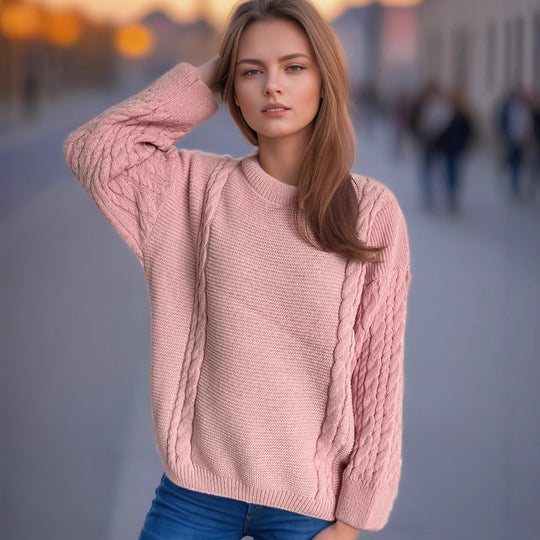 Damen Grobstrickpullover mit eleganten Zopfmuster und lässigem Schnitt Fudus