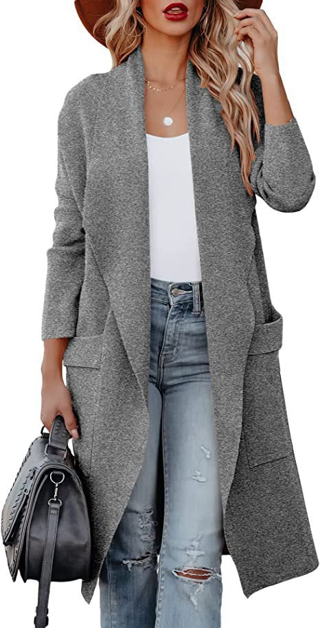 Damen Langer Cardigan mit seitlichen Taschen und offenem Schnitt Fudus