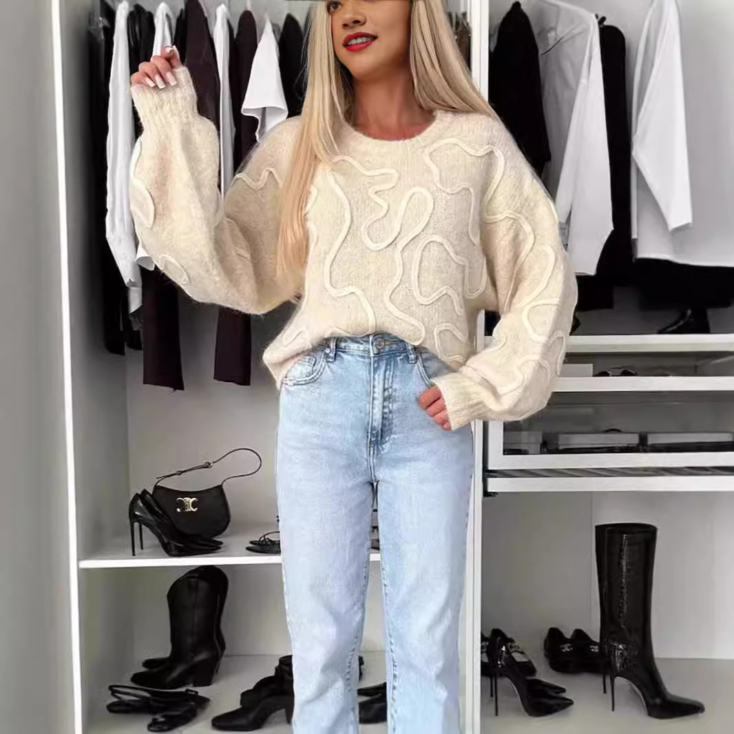 Damen kuscheliger Strickpullover mit kreativem Muster Fudus