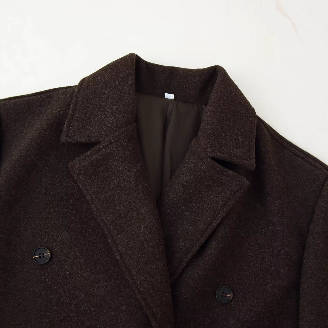 Damen klassischer Wollmantel mit doppelter Knopfreihe und großem Revers Fudus