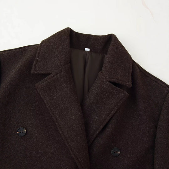 Damen klassischer Wollmantel mit doppelter Knopfreihe und großem Revers Fudus