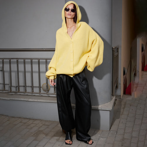 Damen Kuscheliger Strickmantel mit Kapuze Fudus