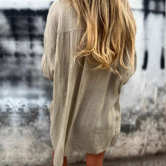 Damen lässige Oversize-Hemdbluse mit Taschen Fudus