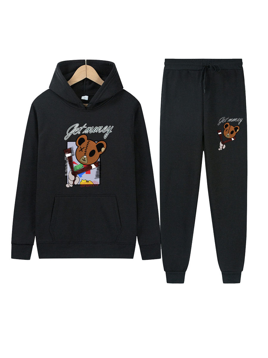 Damen Hoodie und Jogginghose Set mit kreativem Bärenmotiv Fudus