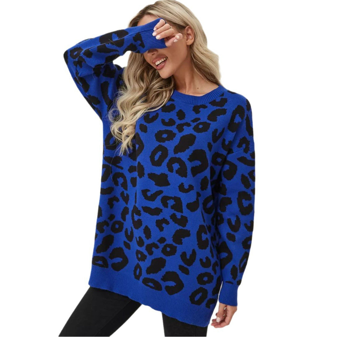 Damen Grobstrickpullover mit Leopardenmuster Fudus