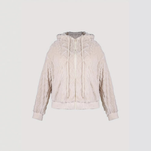Damen kuschelige Kapuzenjacke aus weichem Teddy-Fleece Fudus
