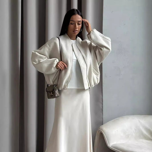 Damen lässige Bomberjacke mit gestepptem Design und praktischen Taschen Fudus