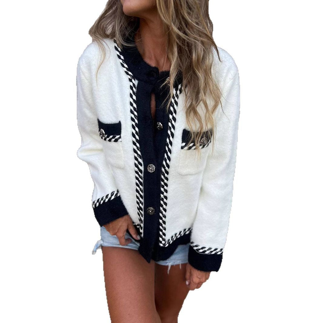 Damen Kuschelige Jacke mit eleganten Kontrastdetails Fudus