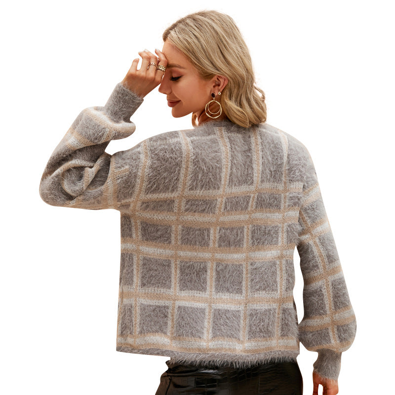 Damen modischer Karoknitted Cardigan Fudus