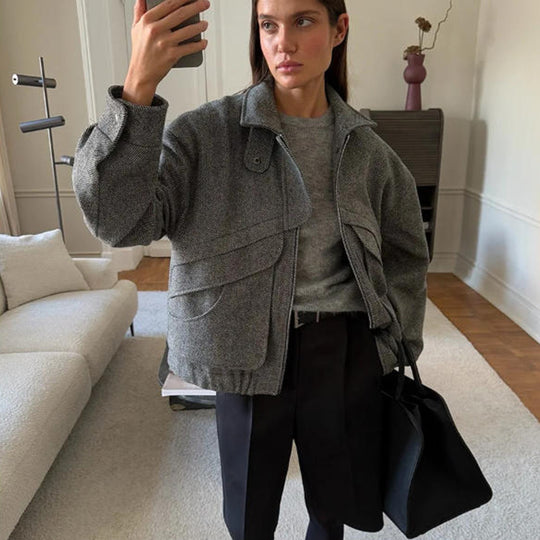 Damen lässige Oversized-Jacke mit modischem Wellenmuster Fudus