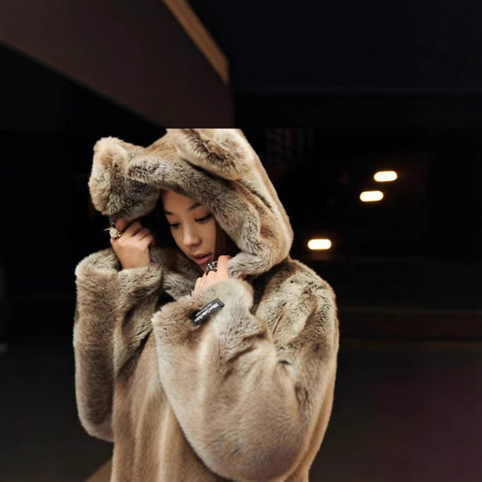 Damen Kuschelige Kunstfelljacke mit tierischem Design Fudus