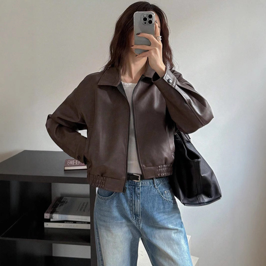 Damen Kunstlederjacke im sportlich-eleganten Schnitt mit elastischem Bund Fudus