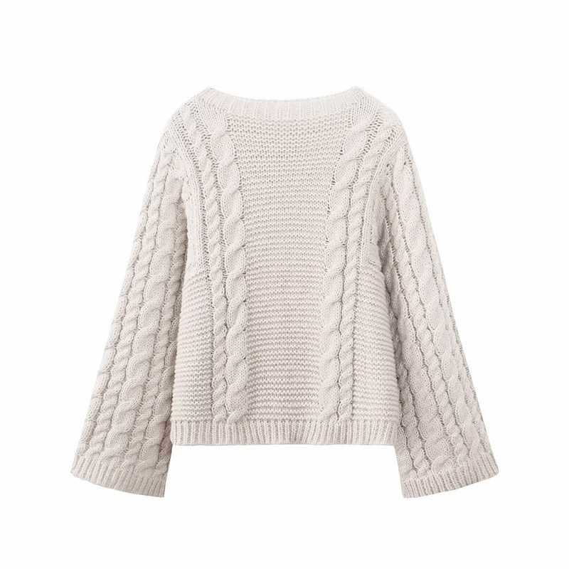 Damen kuscheliger Strickpullover mit Zopfmuster Fudus