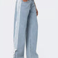 Damen Jeans Weit Geschnitten Seitliche Streifen Sportlich