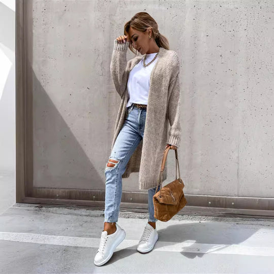 Damen Grobstrickjacke mit offener Front und lässigen Ärmeln Fudus