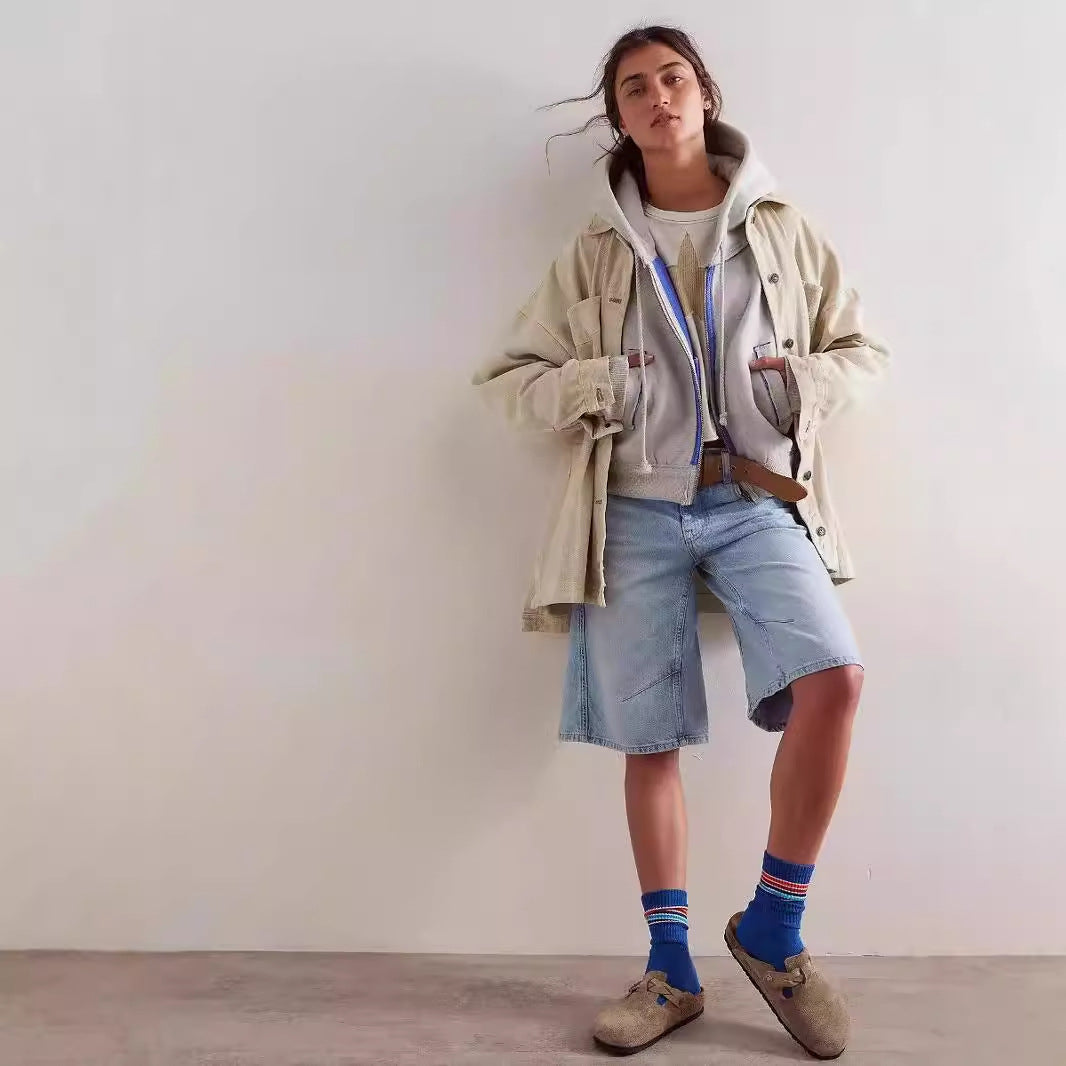 Damen Modischer Kapuzenpullover mit auffälligen Kontrastnähten und großzügigen Taschen Fudus