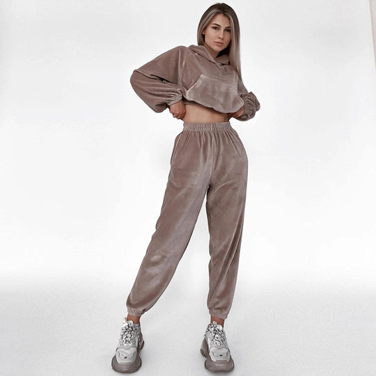 Damen kuscheliges Velours-Loungewear-Set mit oversized Schnitt Fudus