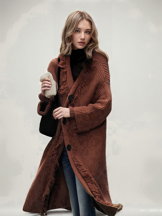 Damen Grobstrickcardigan mit lässigem Fransen-Design Fudus