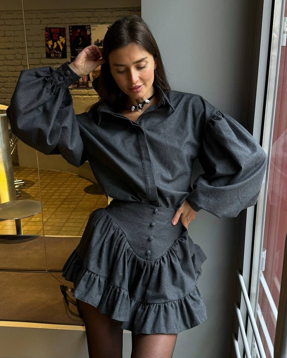 Damen Karierte Bluse und Rock Set Fudus