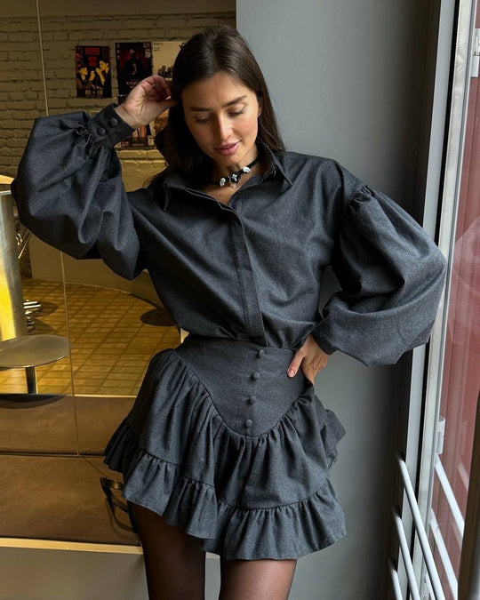 Damen Karierte Bluse und Rock Set Fudus